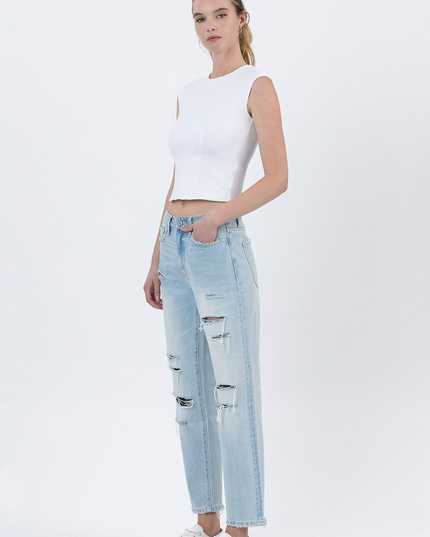 Vervet by Flying Monkey Super High Rise Distressed Crop Straight Jeans