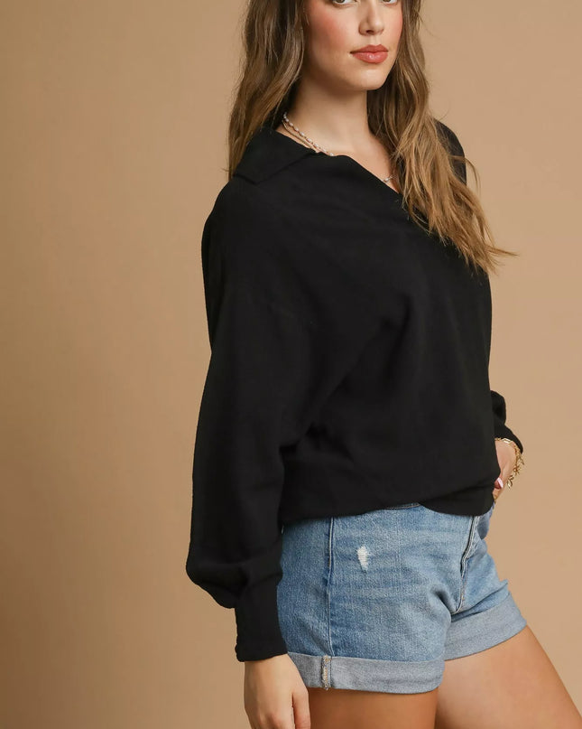 Umgee Linen Long Sleeves Elastic Hem Blouse - Sleekdenim.com