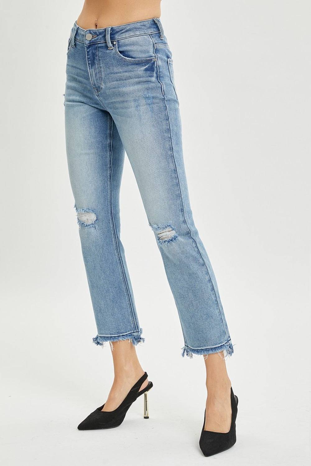 RISEN Full Size High Rise Distressed Cropped Straight Jeans | Sleekdenim.com