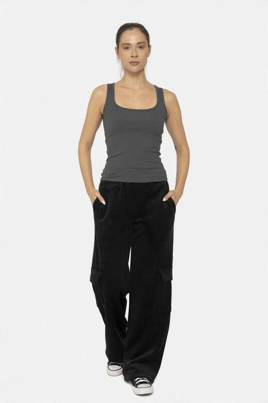 Mono B Elastic Waist Corduroy Cargo Pants.