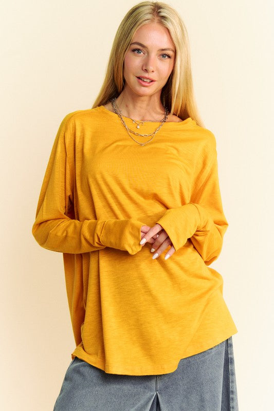 Davi & Dani Solid Color Boat Neck Long Sleeve T-Shirt