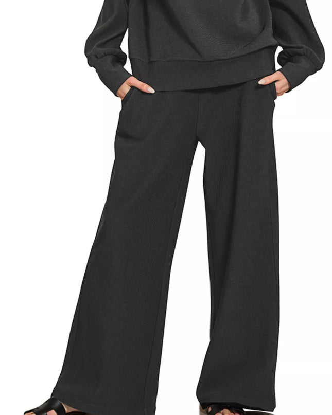 Zenana Ribbed High Neck Half Zip Pullover & Pants Set - Sleekdenim.com