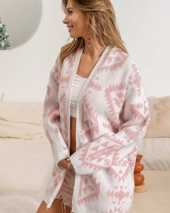 BiBi Aztec Pattern Open Front Cardigan - Sleekdenim.com