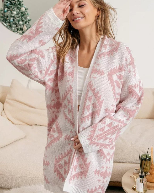 BiBi Aztec Pattern Open Front Cardigan - Sleekdenim.com
