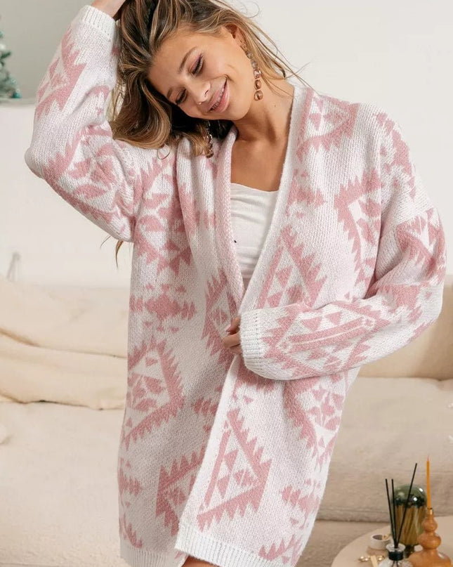 BiBi Aztec Pattern Open Front Cardigan - Sleekdenim.com