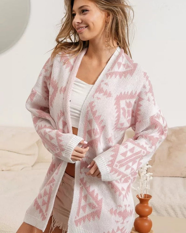 BiBi Aztec Pattern Open Front Cardigan - Sleekdenim.com