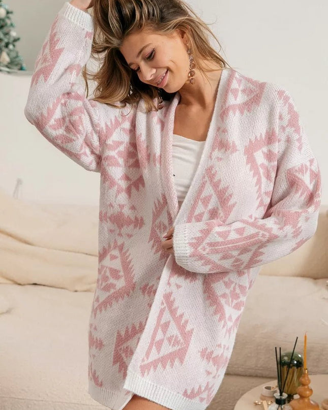 BiBi Aztec Pattern Open Front Cardigan - Sleekdenim.com