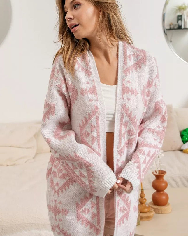 BiBi Aztec Pattern Open Front Cardigan - Sleekdenim.com