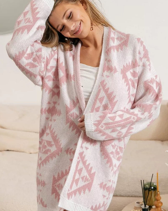 BiBi Aztec Pattern Open Front Cardigan - Sleekdenim.com