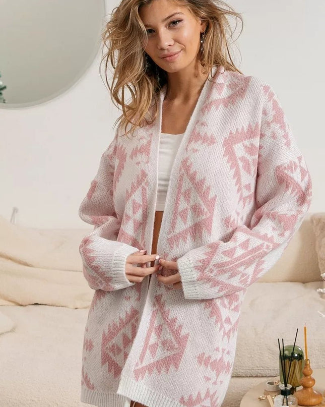 BiBi Aztec Pattern Open Front Cardigan - Sleekdenim.com
