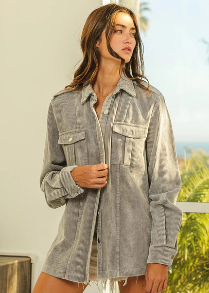 BiBi Button Up Corduroy Shacket - Sleekdenim.com