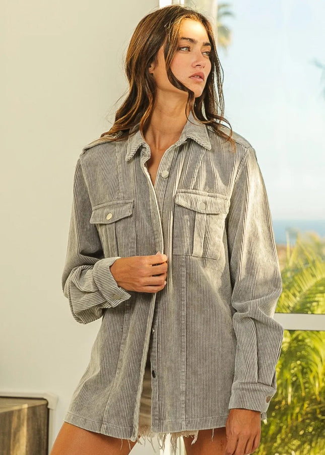 BiBi Button Up Corduroy Shacket - Sleekdenim.com