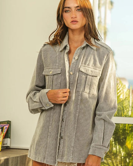BiBi Button Up Corduroy Shacket - Sleekdenim.com