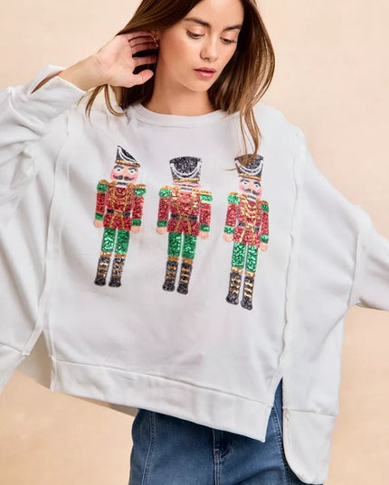 BiBi Christmas Sequin Nutcrackers Embroidery Sweatshirt - Sleekdenim.com