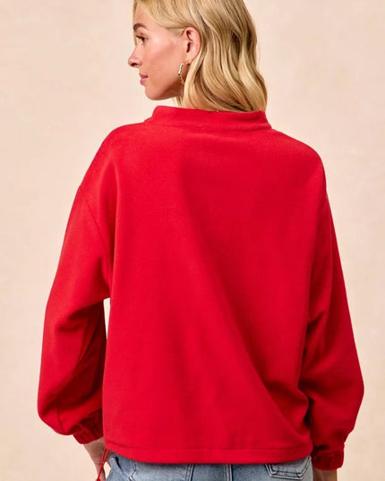 BiBi Christmas Theme Fleece Buttoned Top with Pockets - Sleekdenim.com