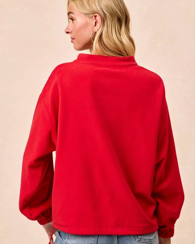 BiBi Christmas Theme Fleece Buttoned Top with Pockets - Sleekdenim.com