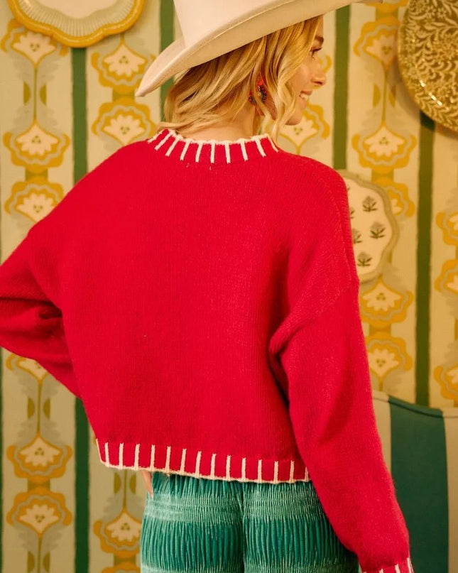 BiBi Christmas Theme Sequin Lattering Sweater - Sleekdenim.com