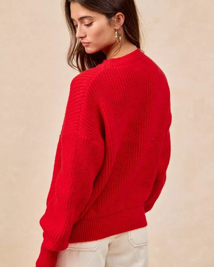 BiBi Christmas Wreath Merry Letter Knit Top - Sleekdenim.com