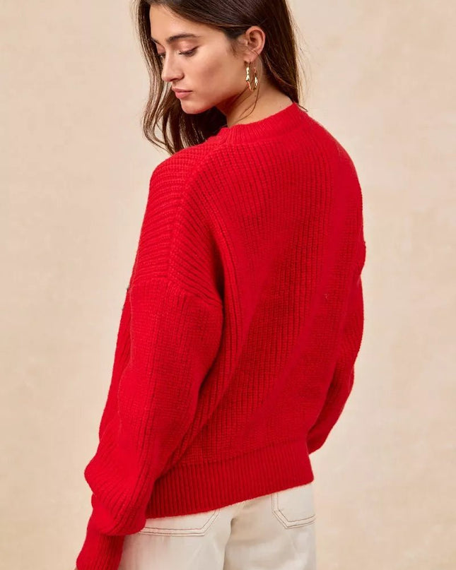 BiBi Christmas Wreath Merry Letter Knit Top - Sleekdenim.com