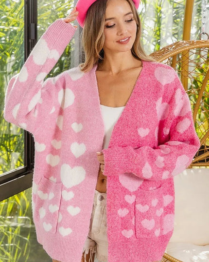 BiBi Heart Color Block V - Beck Knit Cardigan with Pockets - Sleekdenim.com