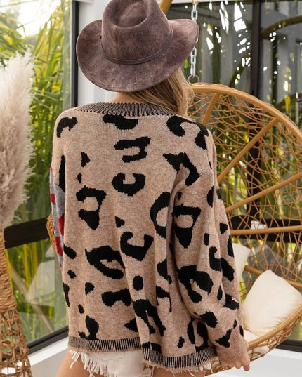 BiBi Leopard Color Block Button Down Sweater Cardigan - Sleekdenim.com