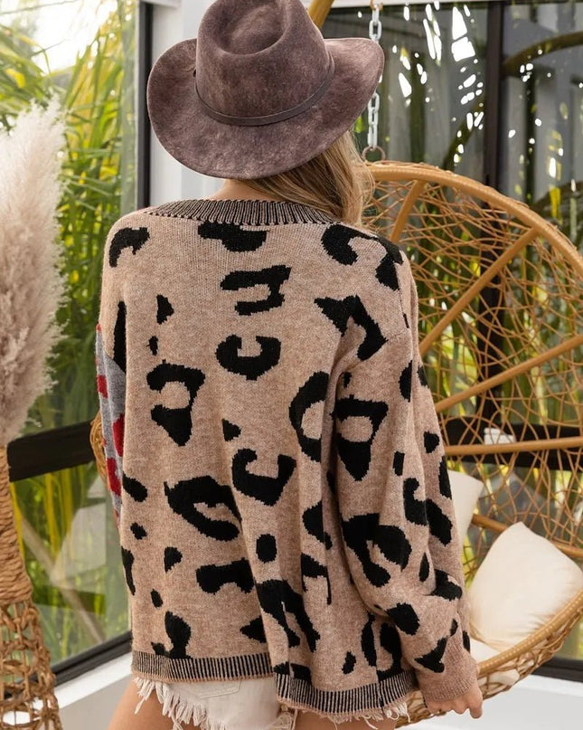 BiBi Leopard Color Block Button Down Sweater Cardigan - Sleekdenim.com