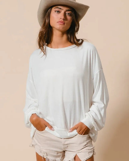 BiBi Loop Terry Pull Over With Cut Edge Band - Sleekdenim.com