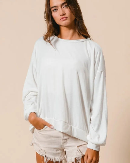 BiBi Loop Terry Pull Over With Cut Edge Band - Sleekdenim.com