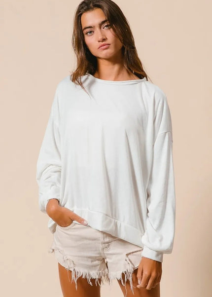 BiBi Loop Terry Pull Over With Cut Edge Band - Sleekdenim.com