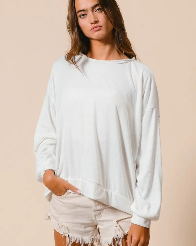 BiBi Loop Terry Pull Over With Cut Edge Band - Sleekdenim.com