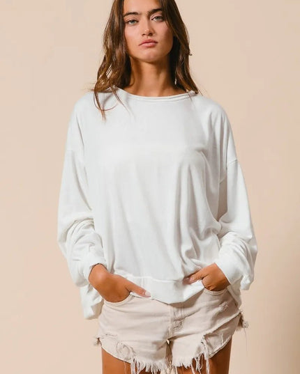 BiBi Loop Terry Pull Over With Cut Edge Band - Sleekdenim.com