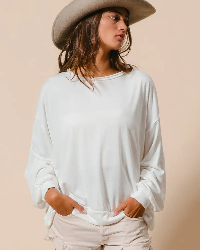 BiBi Loop Terry Pull Over With Cut Edge Band - Sleekdenim.com