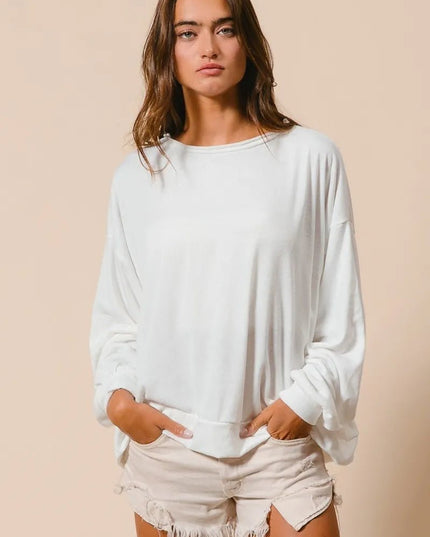 BiBi Loop Terry Pull Over With Cut Edge Band - Sleekdenim.com