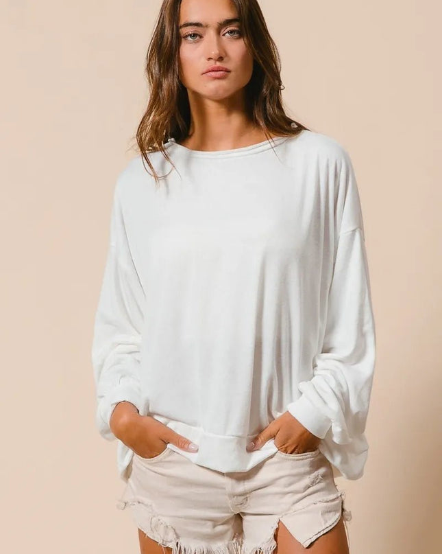 BiBi Loop Terry Pull Over With Cut Edge Band - Sleekdenim.com