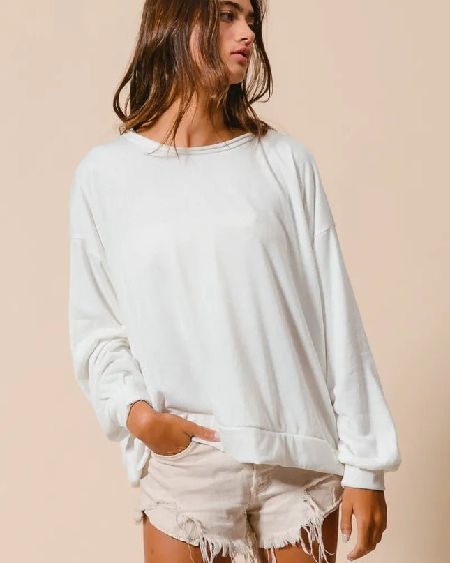 BiBi Loop Terry Pull Over With Cut Edge Band - Sleekdenim.com