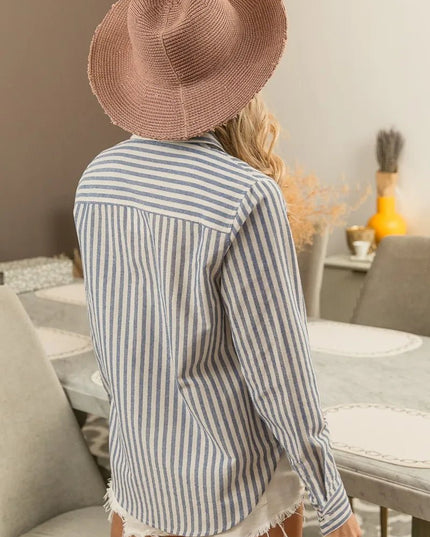 BiBi Lurex Linen Stripe Shirt Button Down Top - Sleekdenim.com