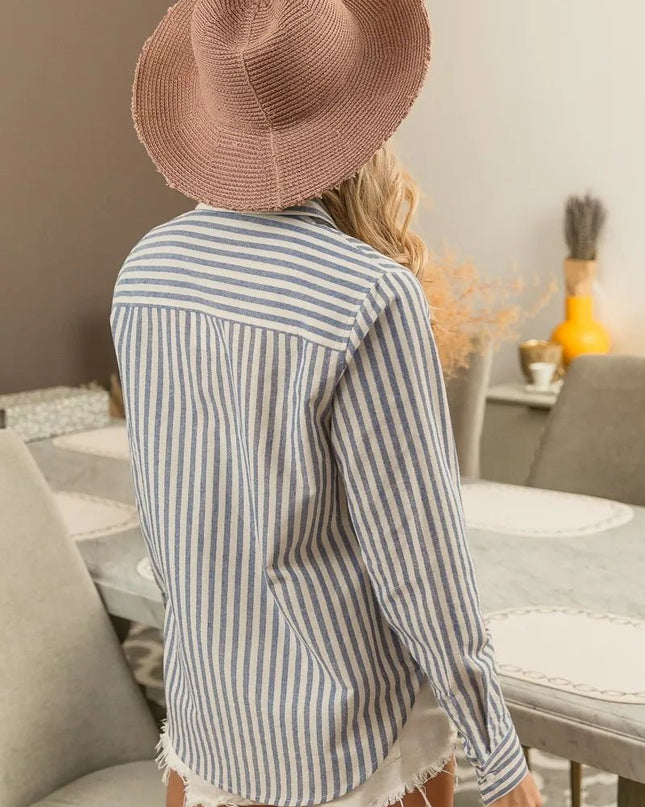 BiBi Lurex Linen Stripe Shirt Button Down Top - Sleekdenim.com