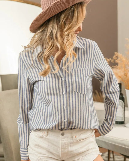 BiBi Lurex Linen Stripe Shirt Button Down Top - Sleekdenim.com