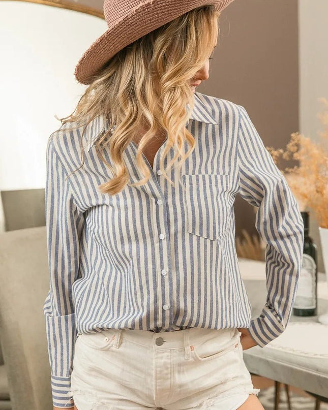 BiBi Lurex Linen Stripe Shirt Button Down Top - Sleekdenim.com