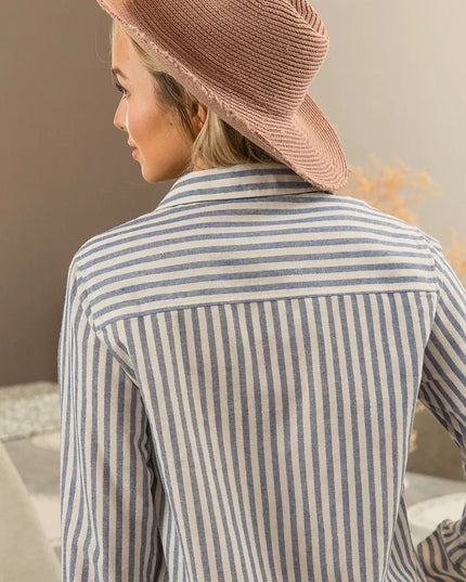BiBi Lurex Linen Stripe Shirt Button Down Top - Sleekdenim.com