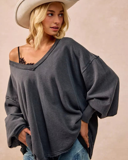 BiBi Mineral Washed French Terry Oversized Sweatshirt - Sleekdenim.com