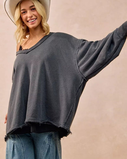 BiBi Mineral Washed French Terry Oversized Sweatshirt - Sleekdenim.com