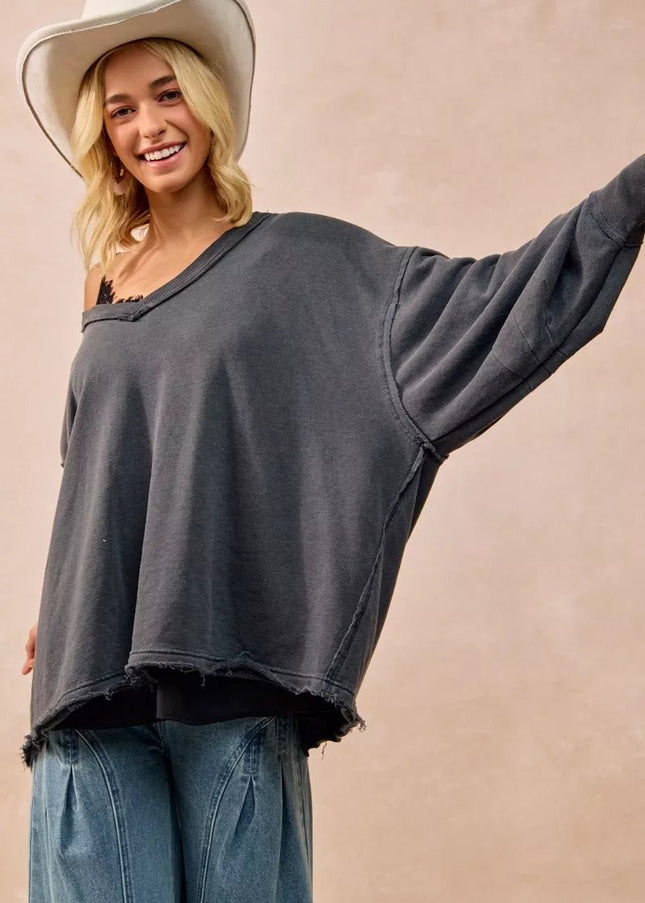BiBi Mineral Washed French Terry Oversized Sweatshirt - Sleekdenim.com