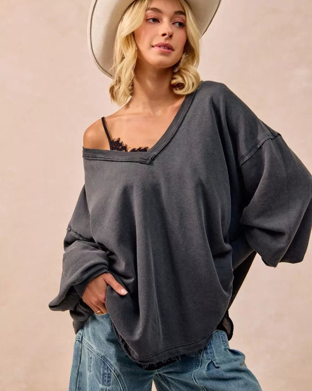 BiBi Mineral Washed French Terry Oversized Sweatshirt - Sleekdenim.com