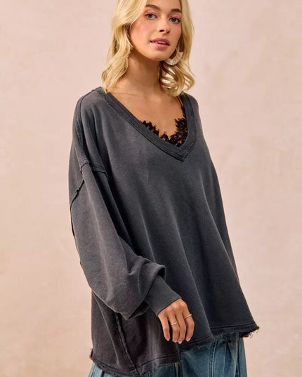 BiBi Mineral Washed French Terry Oversized Sweatshirt - Sleekdenim.com