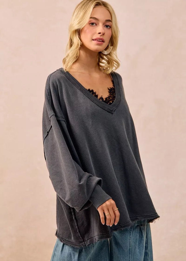 BiBi Mineral Washed French Terry Oversized Sweatshirt - Sleekdenim.com