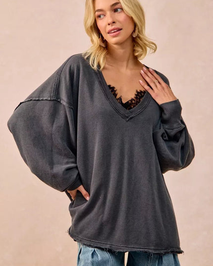 BiBi Mineral Washed French Terry Oversized Sweatshirt - Sleekdenim.com