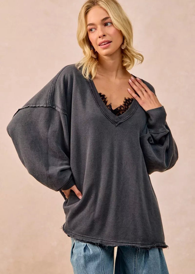 BiBi Mineral Washed French Terry Oversized Sweatshirt - Sleekdenim.com