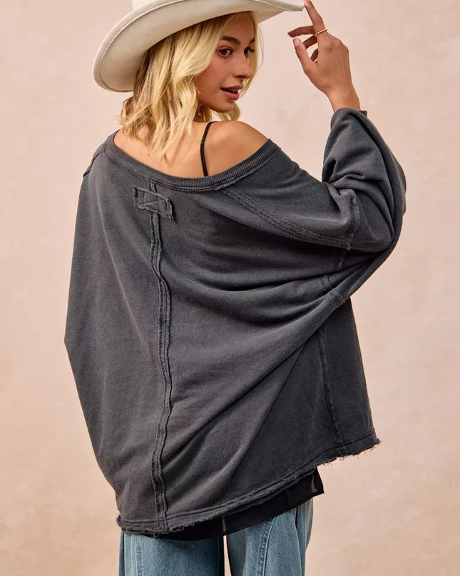 BiBi Mineral Washed French Terry Oversized Sweatshirt - Sleekdenim.com
