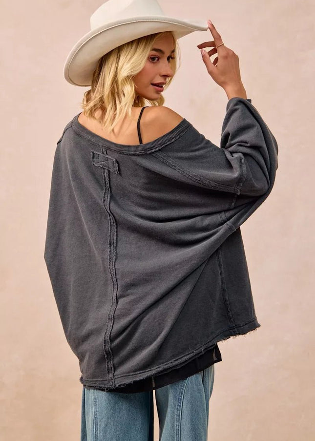 BiBi Mineral Washed French Terry Oversized Sweatshirt - Sleekdenim.com